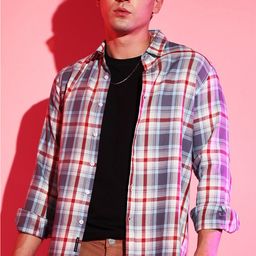 Campus Sutra Blue & Red Tartan Checks Classic Cotton Casual Shirt-image-44