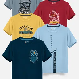 HELLCAT Boys Pack of 5 Printed Cotton T-shirts-36