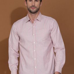 Kotty White & Red New Gingham Checks Printed Spread Collar Casual Shirt-image-9