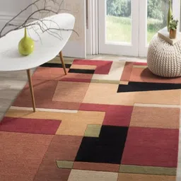 Safiya Carpet Beige & Maroon Geometric Hand-Tufted Woollen Carpet-picture-5