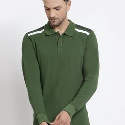 Kalt Men Green Printed Full Sleeves Polo Collar T-shirt-image-49