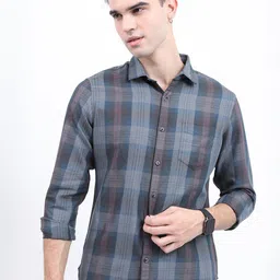 KETCH Men Cotton Slim Fit Tartan Checks Casual Shirt-image-94