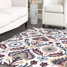 Safiya Carpet Grey & White Floral Woollen Traditional Carpet-image-61