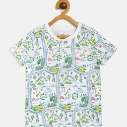 MINI KLUB Boys Printed Henly Neck Cotton T-shirt-13