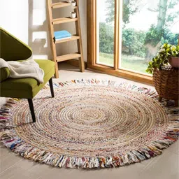 Art Avenue Henry Beige & Red Braided Round Jute Rug-18