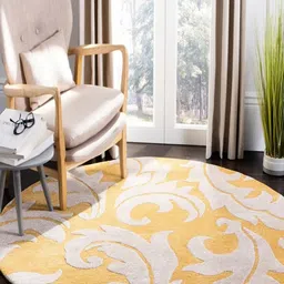 Safiya Carpet Beige & Yellow Floral Printed Hand-Tufted Woollen Carpet-image-88
