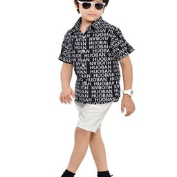BAESD Boys Comfort Typography Printed Spread Collar Short Sleeves Casual Shirt-35