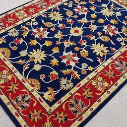 Safiya Carpet Navy Blue & Red Floral Printed Hand-Tufted Rectangle Shaped Woollen Carpet-11