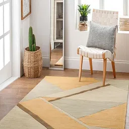 Safiya Carpet Beige Geometric Printed Hand-Tufted Woollen Carpets-image-51