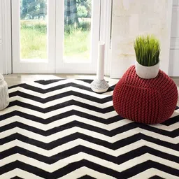 Safiya Carpet Black & Cream Coloured Geometric Printed Hand-Tufted Woollen Carpet-3