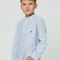 Nautica Boys Premium Mandarin Collar Curved Cotton Casual Shirt-picture-31