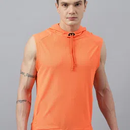 Fitkin Self Design Hooded Sleeveless Relaxed Fit Anti Odour Technology Sports T-shirt-picture-4