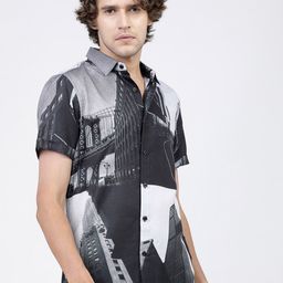 HIGHLANDER Men Black Slim Fit Opaque Printed Casual Shirt-image-61
