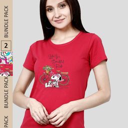CHOZI Pack Of 2 Typography Printed Cotton T-shirt-image-55