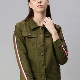 VOXATI Women Olive Green Crop Denim Jacket-image-54