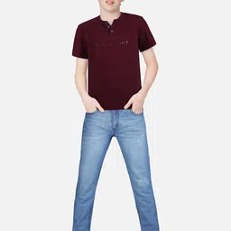 Gini and Jony Boys Typography Printed Henley Neck Cotton T-shirt-83