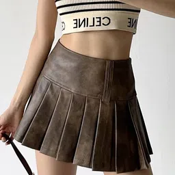 LULU & SKY PU Pleated A-Line Mini Skirt-image-35