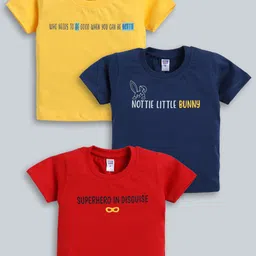 Nottie Planet Boys Pack Of 3 Typography Printed Pure Cotton T-Shirts-image-63