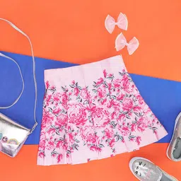 Pantaloons Junior Girls Floral Printed Pleated Pure Cotton A-Line Skirt-image-81