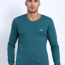 Crocodile Men Teal Green V-Neck Cotton T-shirt-picture-5