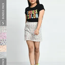 IndiWeaves Girls Pack Of 5 Printed Pure Cotton Mini Straight Skirts-image-62
