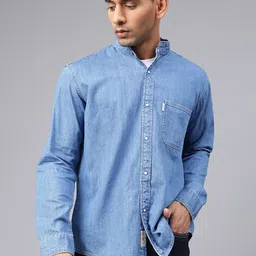 Code 61 Standard Slim Fit Mandarin Collar Casual Shirt-image-3