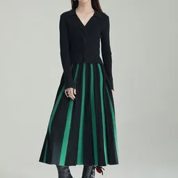JC Collection Striped Pleated Flared Midi Skirt-picture-19