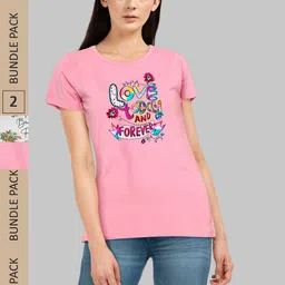 CHOZI Pack Of 2 Typography Printed Cotton T-shirt-image-54