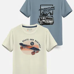 HELLCAT Boys Pack Of 2 Graphic Printed Cotton T-shirt-picture-25
