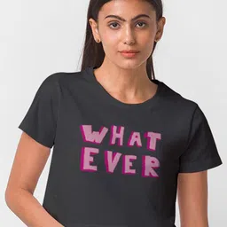 FashionRack Women Black Typography Printed Bio Finish Crop T-shirt-image-85