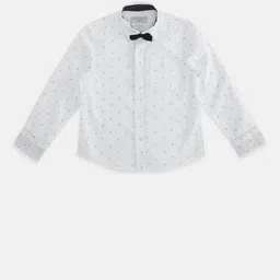Pantaloons Junior Boys White Printed Pure Cotton Casual Shirt with Bow-picture-5