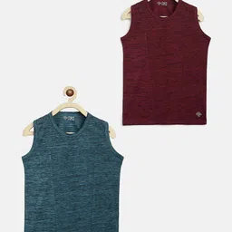 CHIMPRALA Boys Set Of 2 Sea Green & Maroon Moisture Wicking T-shirt-image-69
