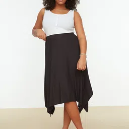 Trendyol Women Black Solid A-Line Knee-Length Skirt-image-81