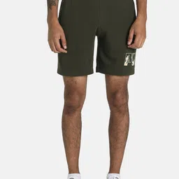 Puma Men Olive Green Rebel CAMO Typography Printed Sports Shorts-image-47