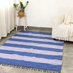 House This Cherai Blue Striped Cotton Recycle Chindi Carpet-49