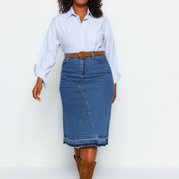 Trendyol Denim Straight Knee Length Skirt-picture-30