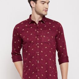 Duke Men Maroon Slim Fit Printed Casual Shirt-image-57