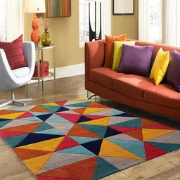 Safiya Carpet Red & Blue Geometric Printed Hand-Tufted Woollen Carpet-23