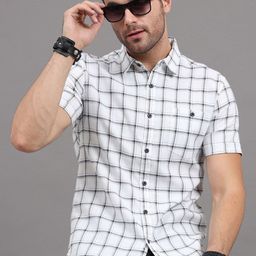 HERE&NOW Men White & Grey Slim Fit Windowpane Checked Casual Shirt-image-44