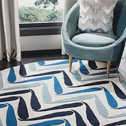 Safiya Carpet Cream & Blue Floral Woollen Carpets-image-45