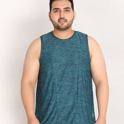 CHKOKKO Plus Men Sea Green Solid Sleeveless Sports T-shirt-image-74