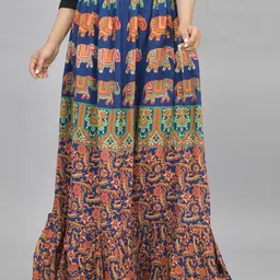Negen Ethnic Motifs Printed Pure Cotton Flared Maxi Ethnic Skirt-19