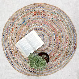 Art Avenue Slub Beige & White Self-Designed Jute Round Carpet-image-89