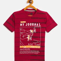 Duke Boys Red Biker Striped  Slim Fit T-shirt-image-50
