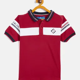 Duke Boys Red & White Polo Collar Applique Slim Fit T-shirt-image-39