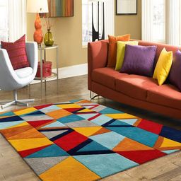 Safiya Carpet Yellow & Blue Geometric Hand-Tufted Woollen Carpet-image-93