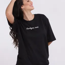 Mad Over Print Women Black Thankyou Next Oversized T-shirt-image-48