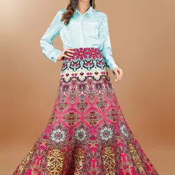 SAPTRANGI Floral Print Flared Maxi Skirt-image-40