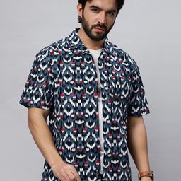 The Roadster Lifestyle Co. Blue Relaxed Fit Abstract Printed Pure Cotton Shirt-image-1