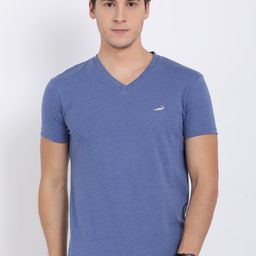 Crocodile Men Blue V-Neck Cotton T-shirt-image-99
